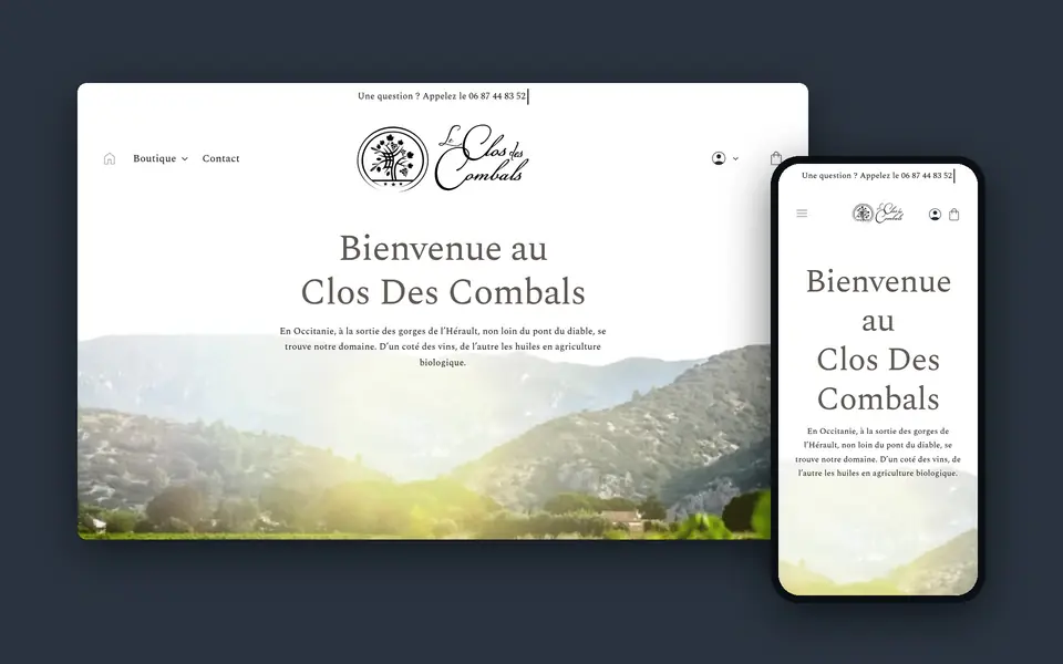 Site Le Clos des Combals sur ordinateur et sur mobile