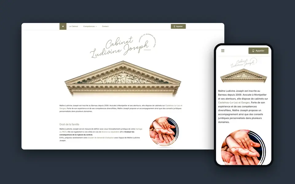 Site Cabinet Ludivine Joseph sur ordinateur et sur mobile