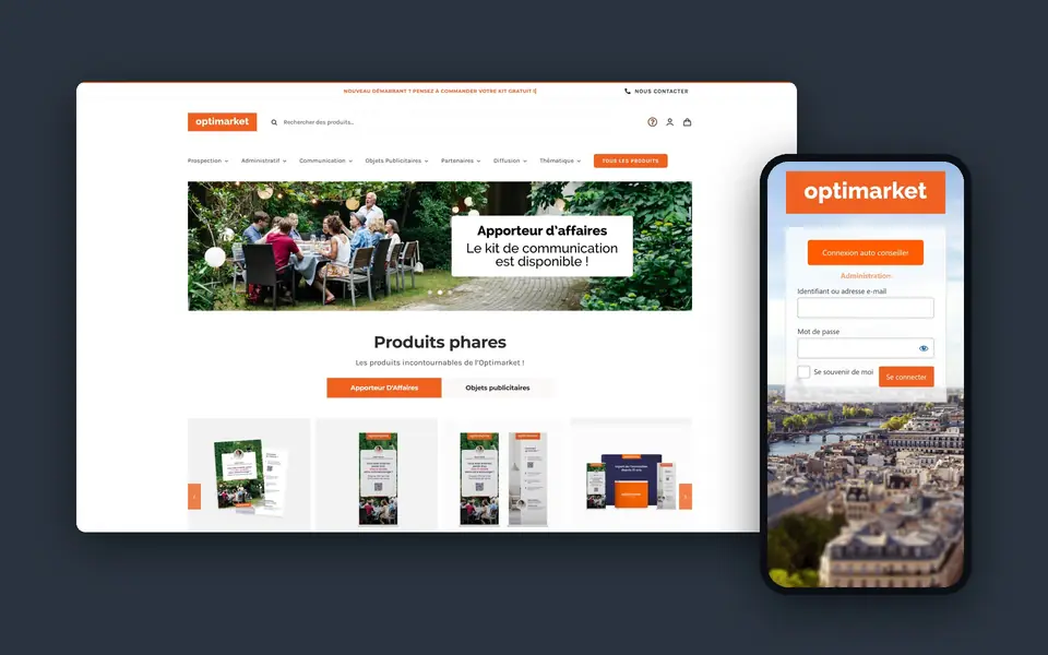 Site Optimarket sur ordinateur et sur mobile