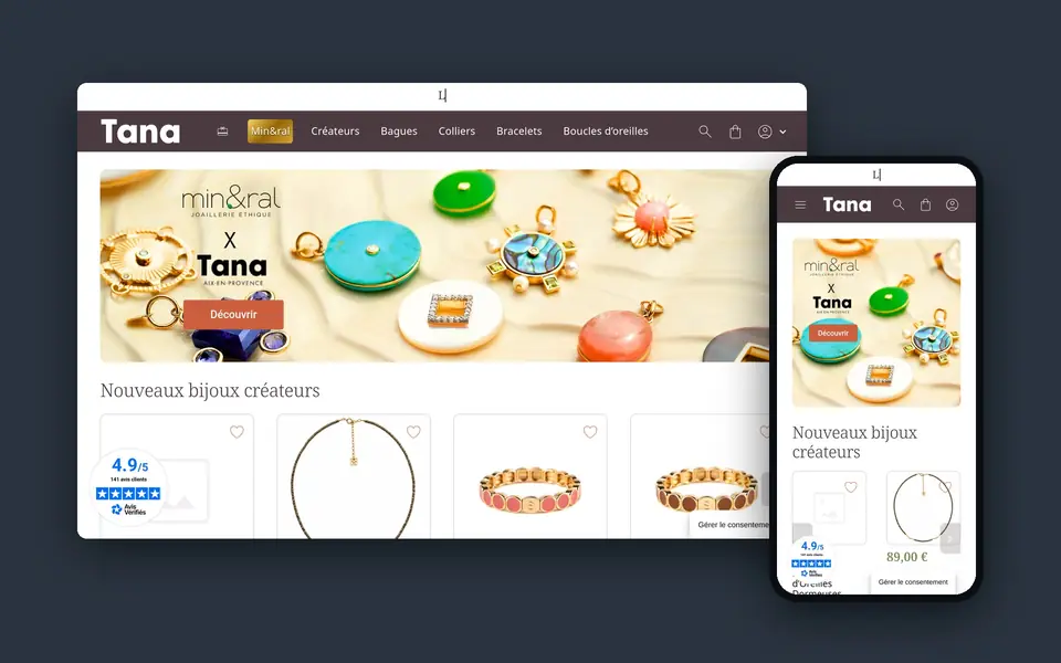 Site Tana Bijoux sur ordinateur et sur mobile